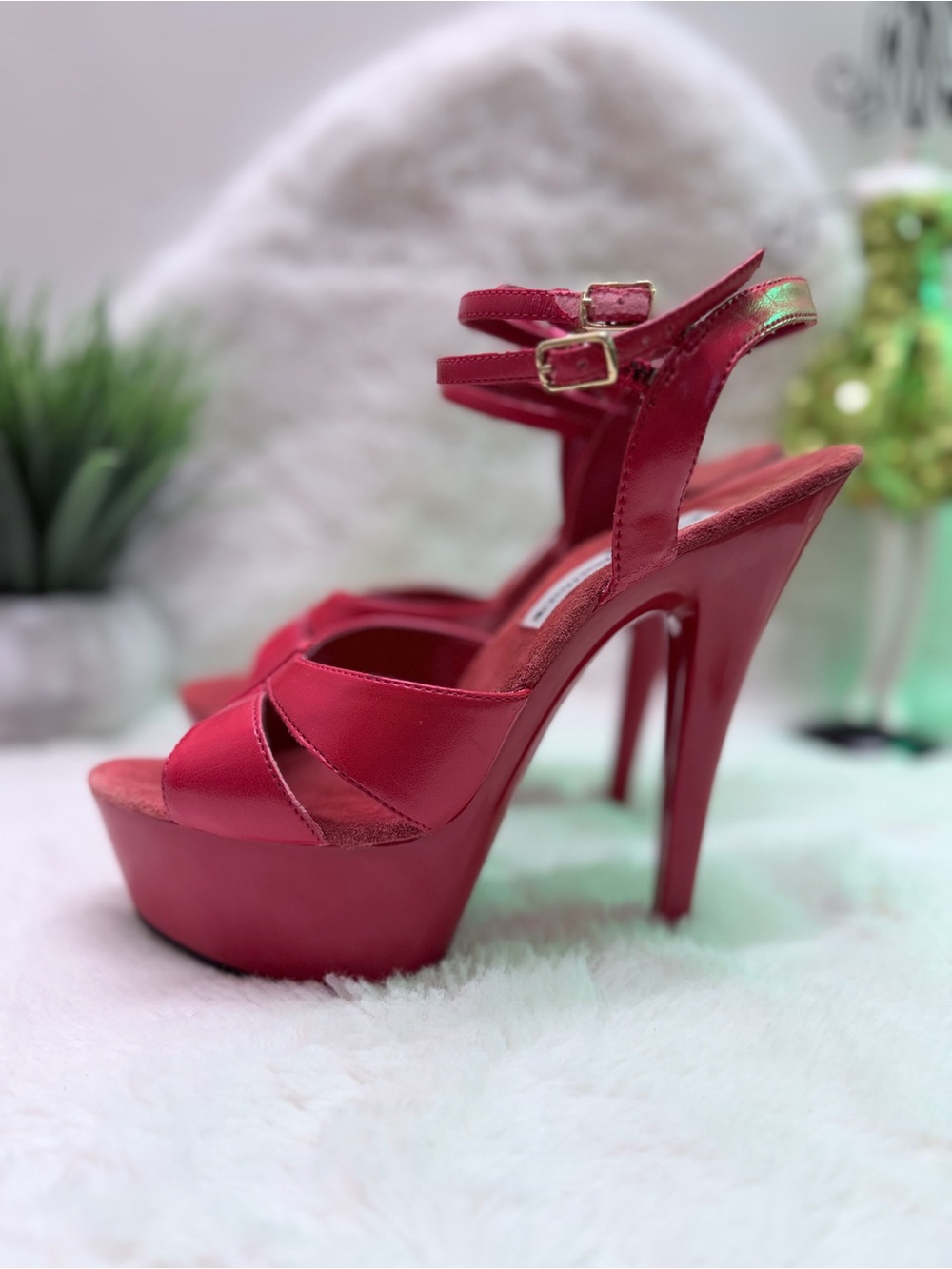 Red Patent Platform High Heel Sandals with Double Ankle Straps Summer Fun👠